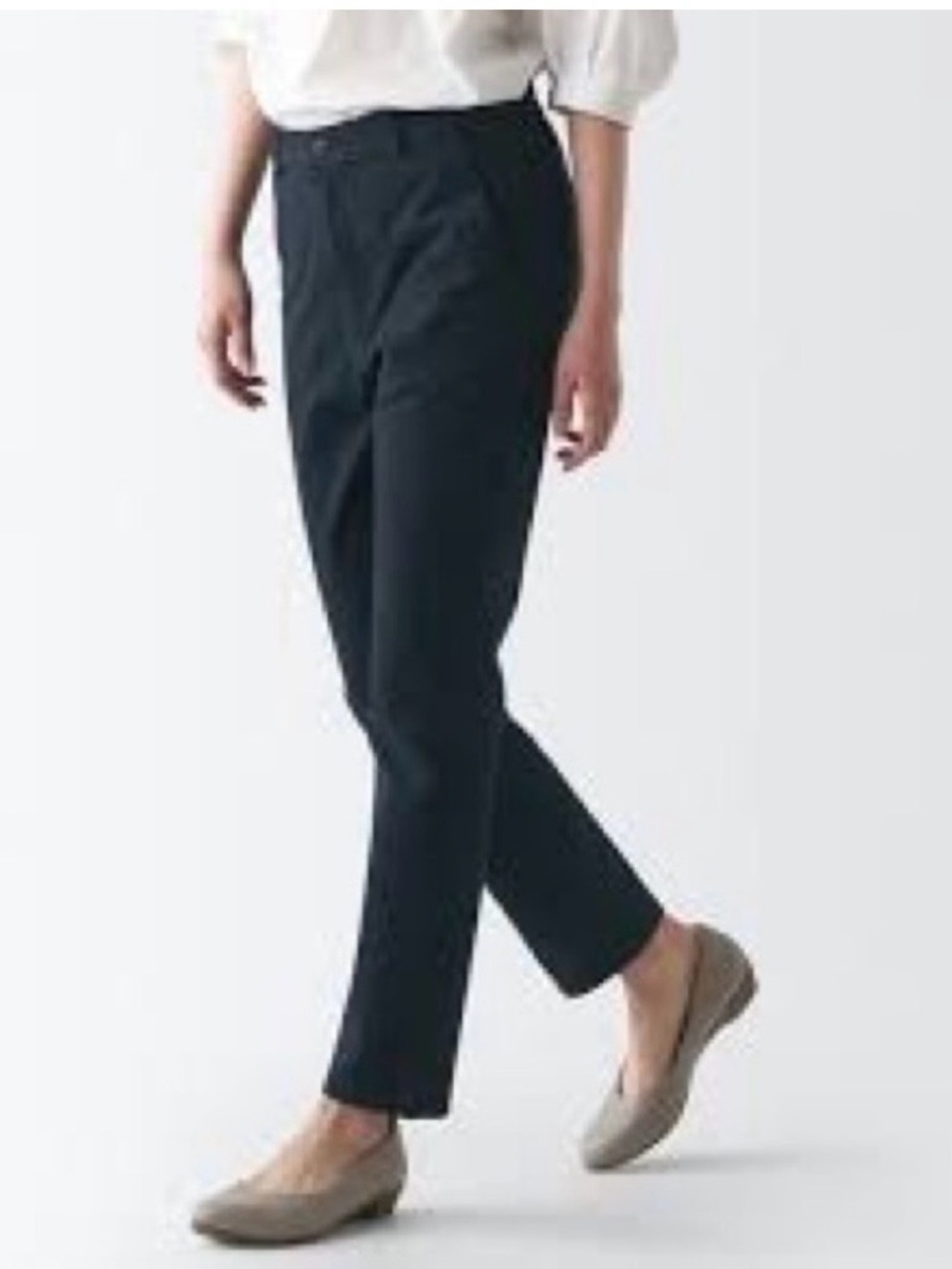 Muji Black Elastic-Waist Slim Straight Leg Chino Pants
